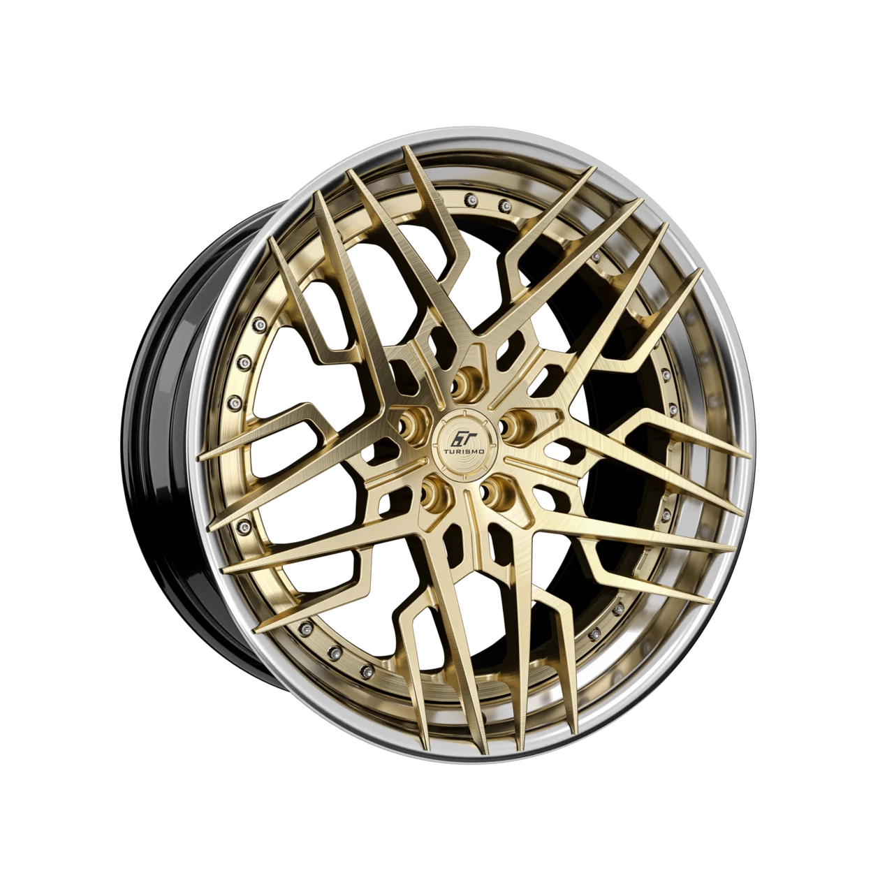 Felgi kute Turismo Forged V16 Brushed Gold + Chrome Lip + Gloss Black Barrel