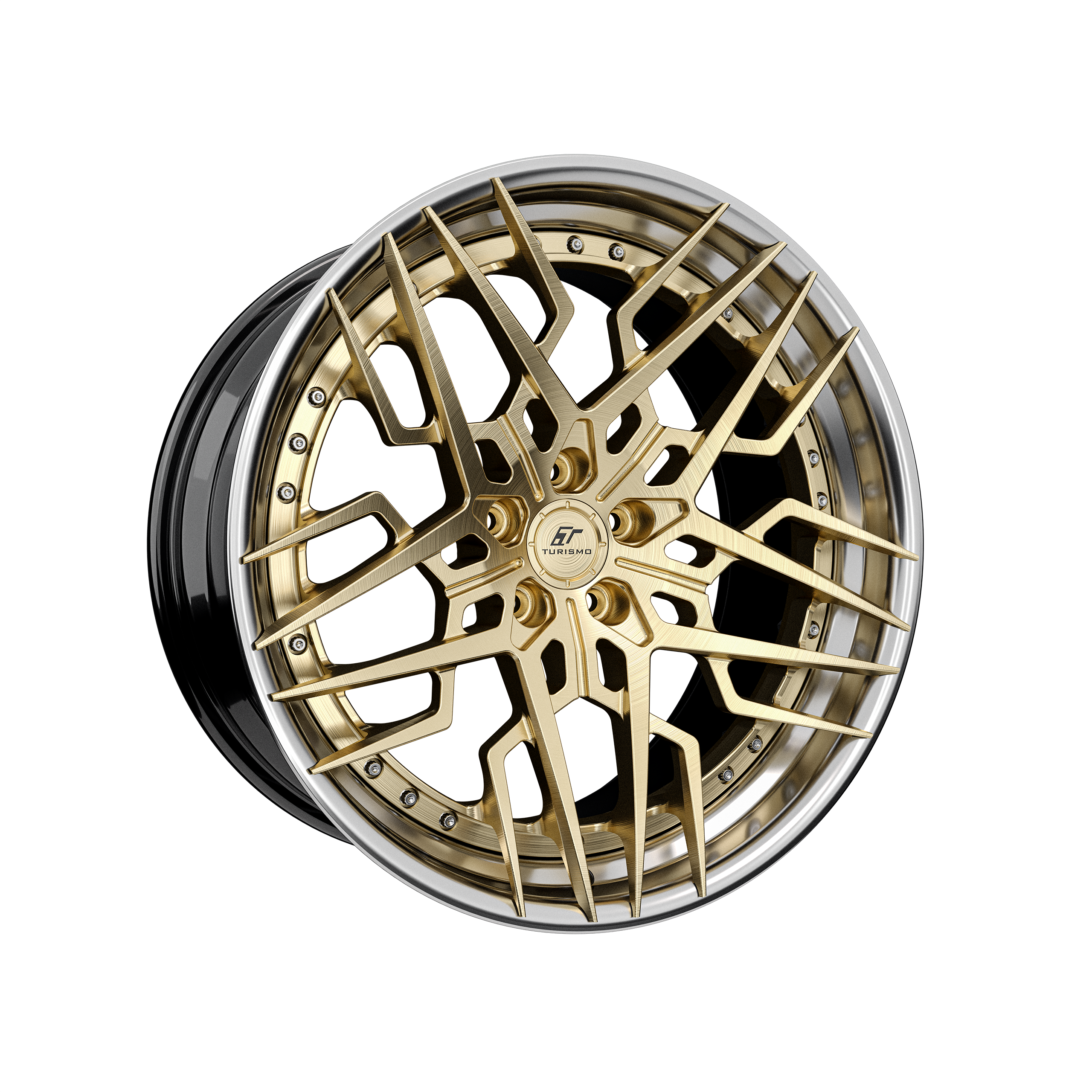 Felgi kute Turismo Forged V16 Brushed Gold + Chrome Lip + Gloss Black Barrel